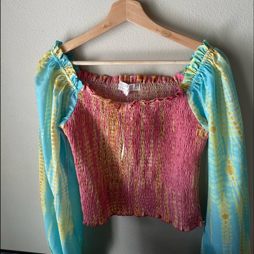 Anthropologie kavita bharita peasant blouse in pink tie die color